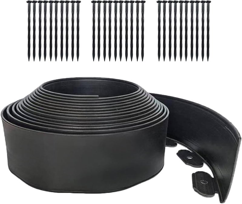 maebeacae Landscape Edging Border 33FTx 4 Inch Tall, Plastic Garden Borders Edging with 30 Spikes,Flexible Lawn Edging Edge for Garden,Grass,Flower Beds, Yard, Paver,Pathway-Black - Image 1